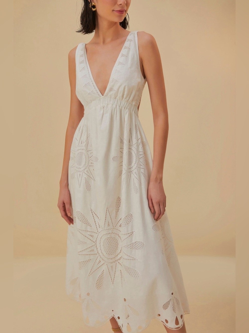 FARM Rio Richelieu white eyelet halter Dress